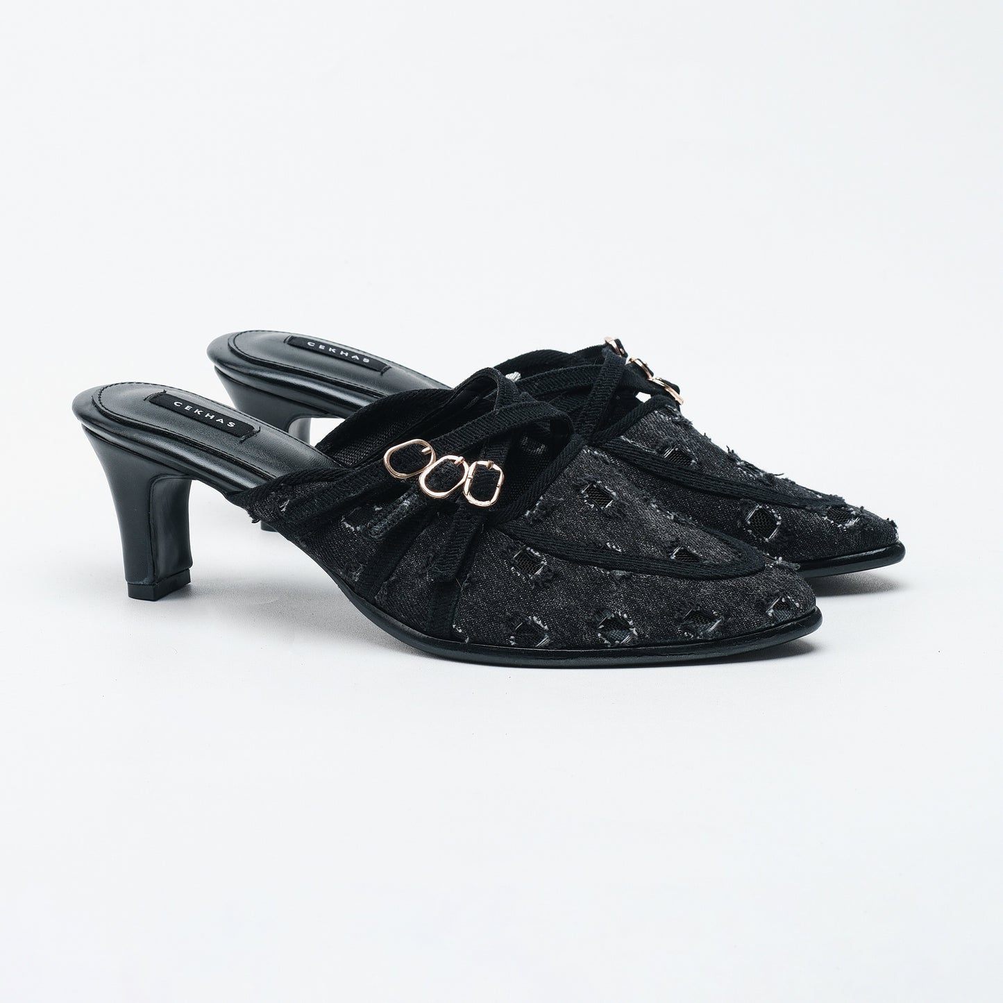 Stella Black Denim Heels