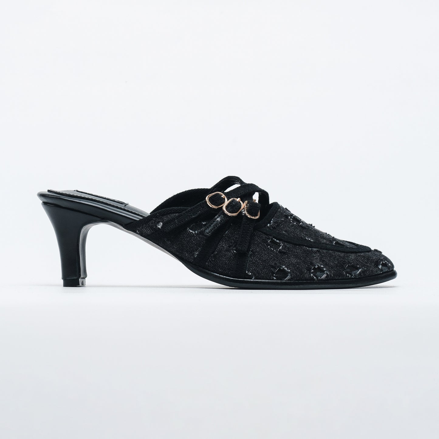 Stella Black Denim Heels