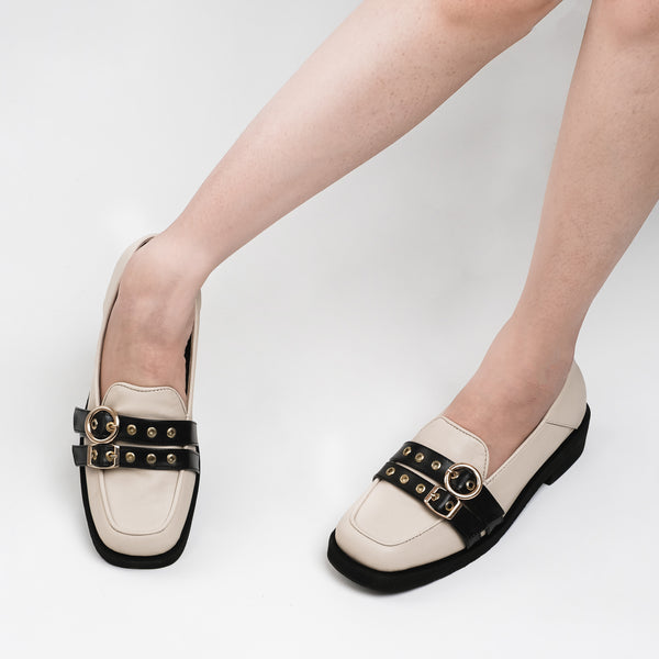 Agatha Black Cream Flat Shoes