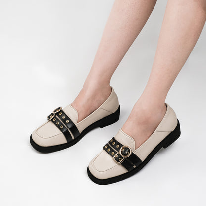 Agatha Black Cream Flat Shoes