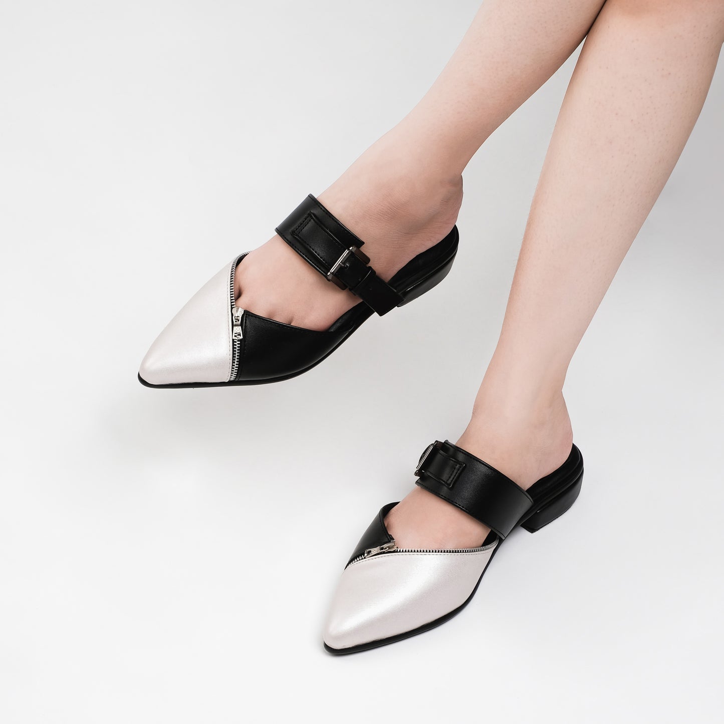 Tisha Black Silver Mules