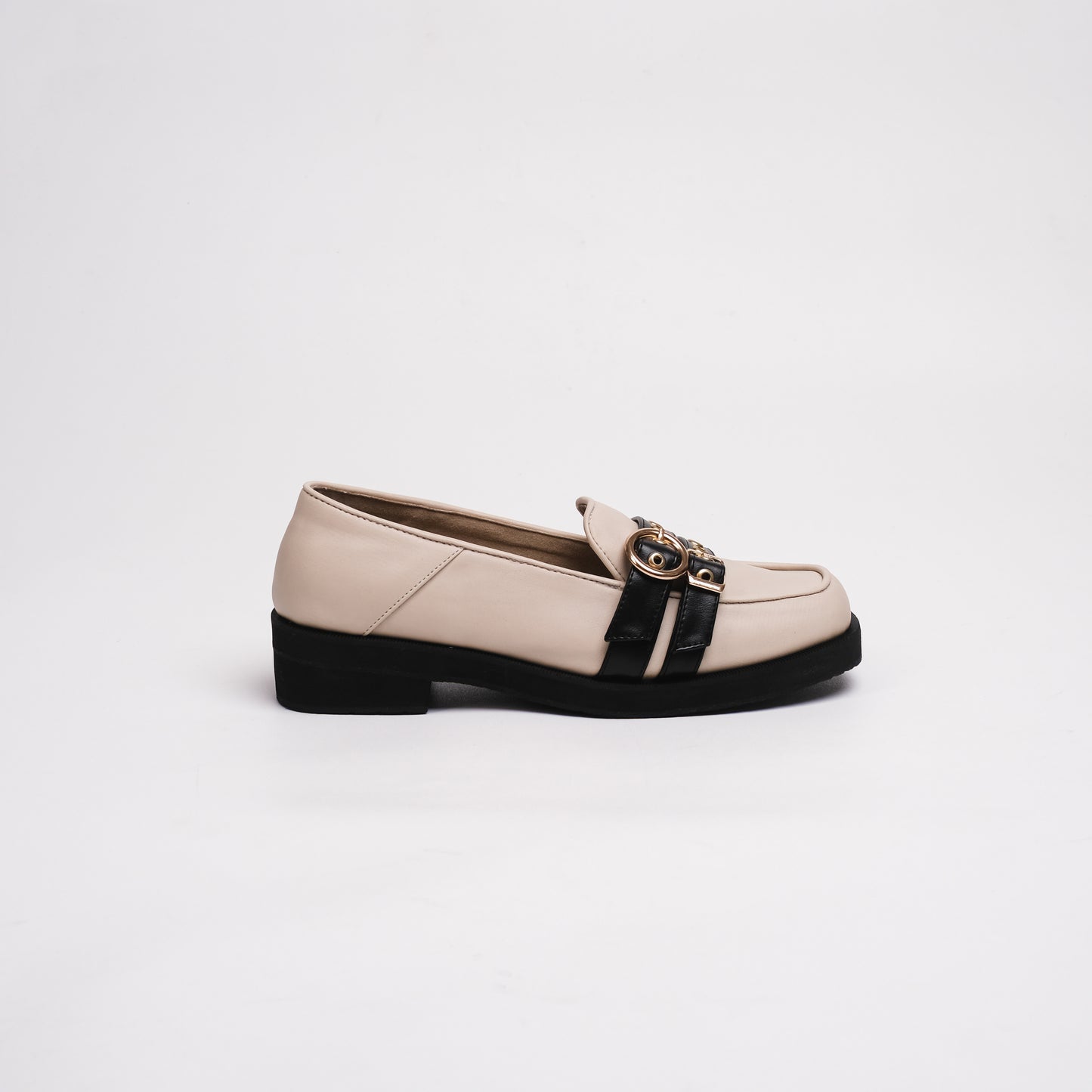 Agatha Black Cream Flat Shoes