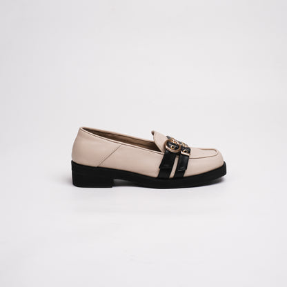 Agatha Black Cream Flat Shoes