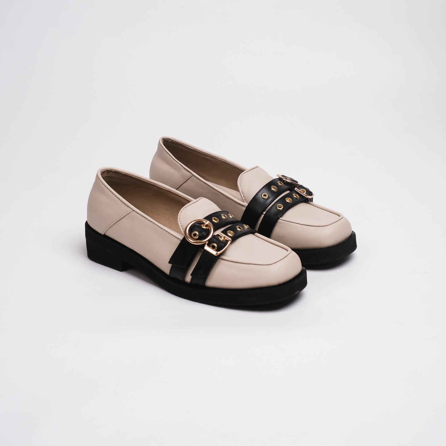 Agatha Black Cream Flat Shoes