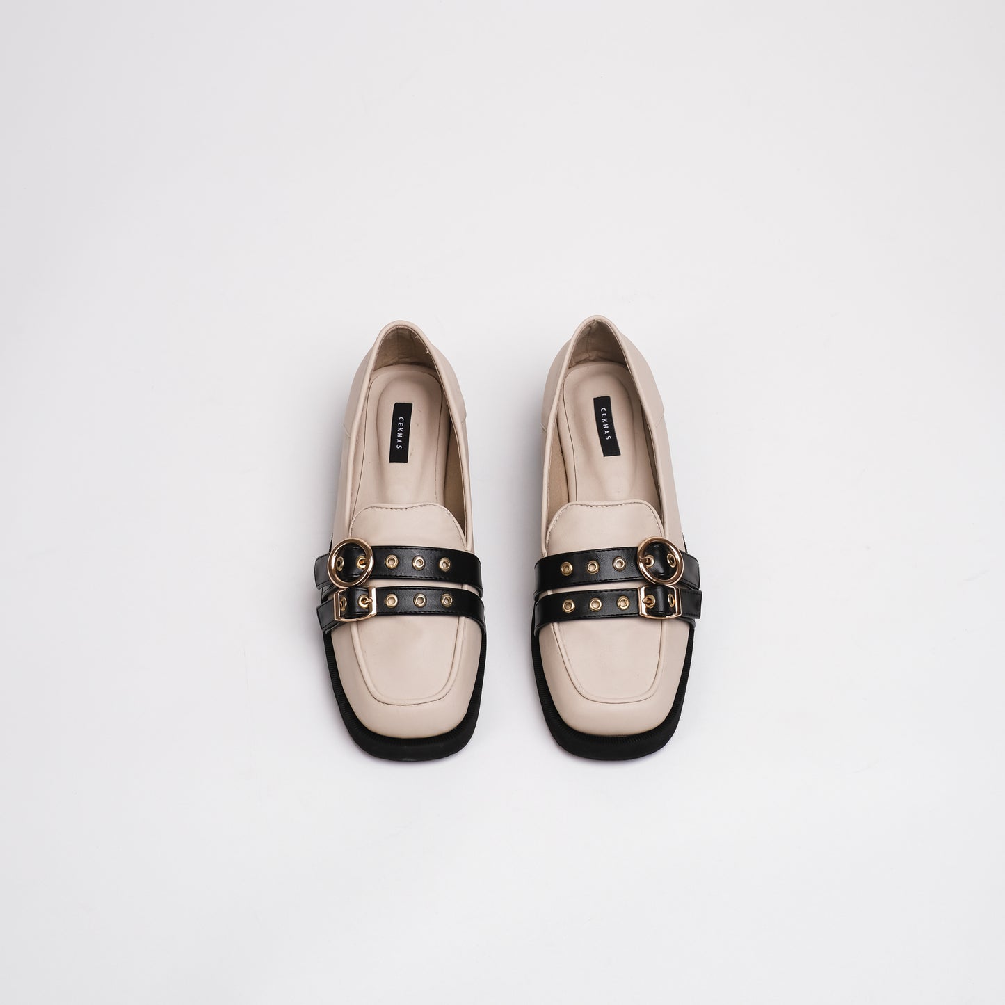 Agatha Black Cream Flat Shoes